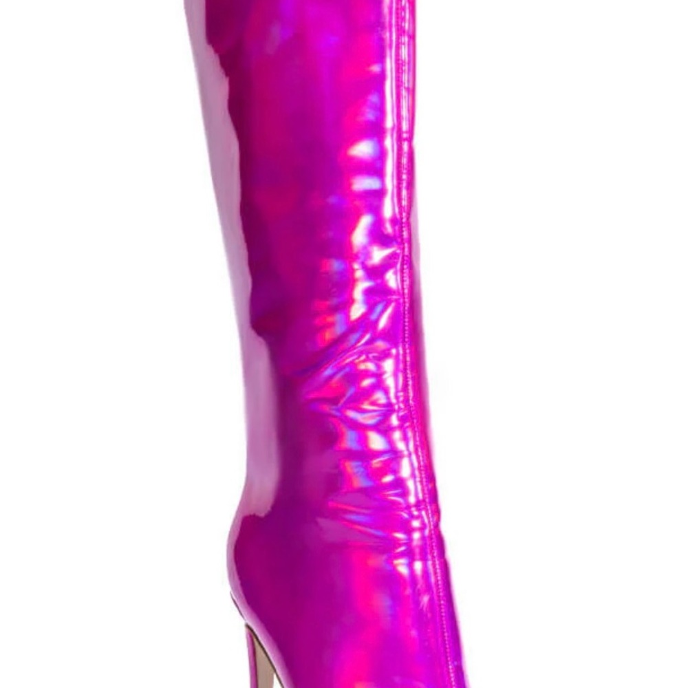 Women’s Metallic Hot Pink Knee-High Stiletto Boots - Picture 5 of 5